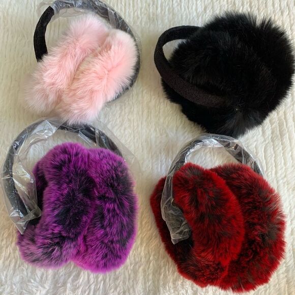 Gradient Rex Rabbit Fur Rose Shaped Earmuffs with Velvet Band - Picture 12 of 12